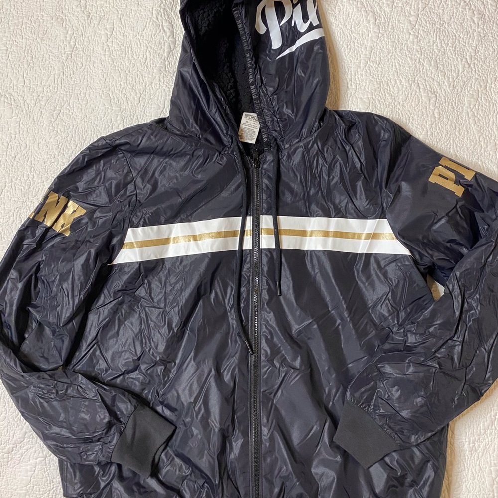 PINK zip up hoodie wind breaker with fur inside